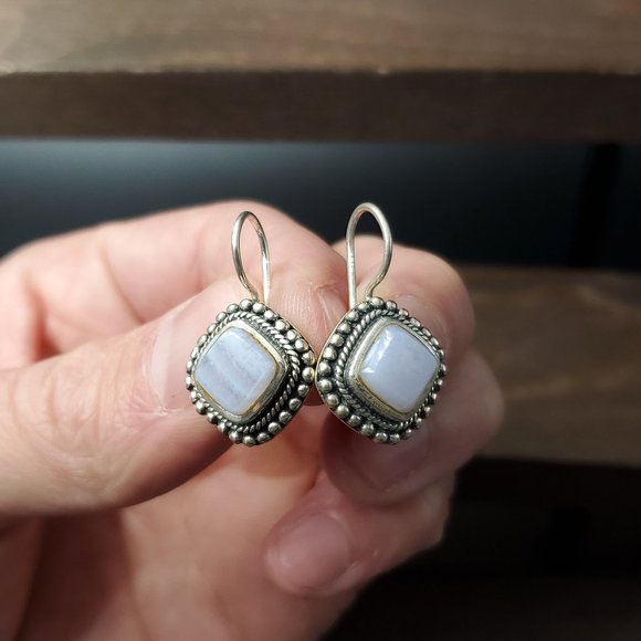 Jewelry - Sterling Silver Wonderful Agate Stone Dangle Earrings